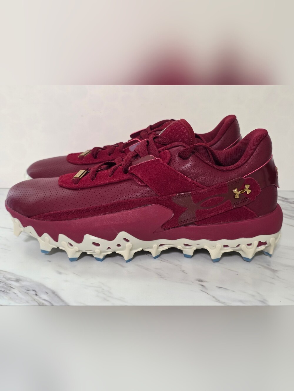 Under Armour Maroon and Cream Men’s Spike Football Cleats